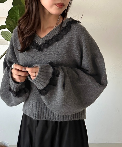 セール】フリルレースVニット【ZOZOTOWN限定アイテム】（ニット