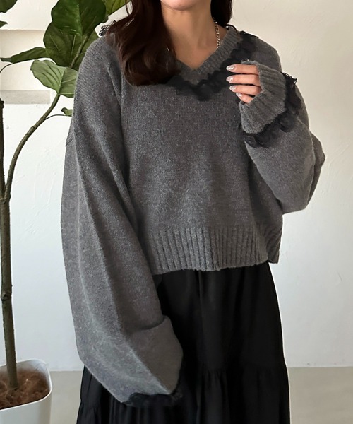 セール】フリルレースVニット【ZOZOTOWN限定アイテム】（ニット