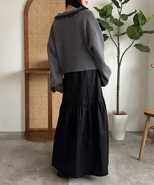 apres jour mignon(アプレジュールミニョン)の「フリルレースVニット【ZOZOTOWN限定アイテム】(ニット/セーター・レディース・ボルドー/チャコールグレー/ブラック・X-LARGE/フリー)」の16枚目の写真