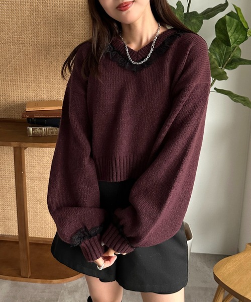 セール】フリルレースVニット【ZOZOTOWN限定アイテム】（ニット