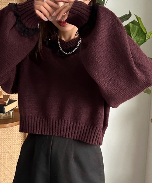 セール】フリルレースVニット【ZOZOTOWN限定アイテム】（ニット