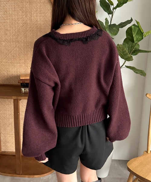 apres jour mignon(アプレジュールミニョン)の「フリルレースVニット【ZOZOTOWN限定アイテム】(ニット/セーター・レディース・ボルドー/チャコールグレー/ブラック・X-LARGE/フリー)」の22枚目の写真