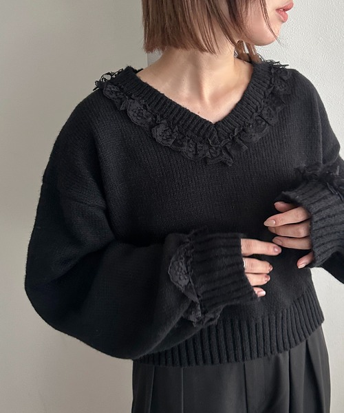 セール】フリルレースVニット【ZOZOTOWN限定アイテム】（ニット