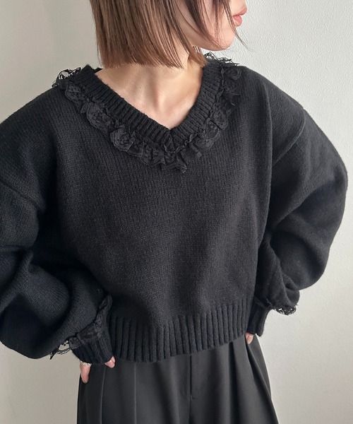 セール】フリルレースVニット【ZOZOTOWN限定アイテム】（ニット