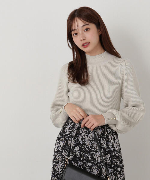 ebony フリンジ ボリューム スリーブ ニット ファー ボトル