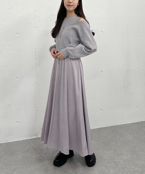 archives（アルシーヴ）の「オフショルニットカーディガン×ドッキングワンピースＳＥＴ（ワンピース・レディース・ブラック/ベージュ/グレー・MEDIUM）」の7枚目の写真