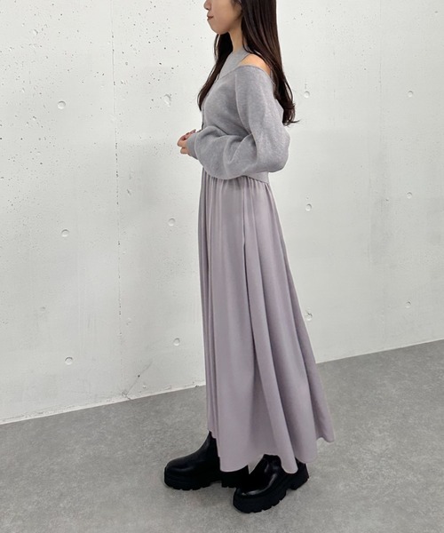 archives（アルシーヴ）の「オフショルニットカーディガン×ドッキングワンピースＳＥＴ（ワンピース・レディース・ブラック/ベージュ/グレー・MEDIUM）」の8枚目の写真