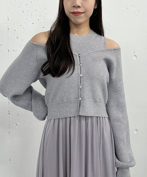 archives（アルシーヴ）の「オフショルニットカーディガン×ドッキングワンピースＳＥＴ（ワンピース・レディース・ブラック/ベージュ/グレー・MEDIUM）」の10枚目の写真