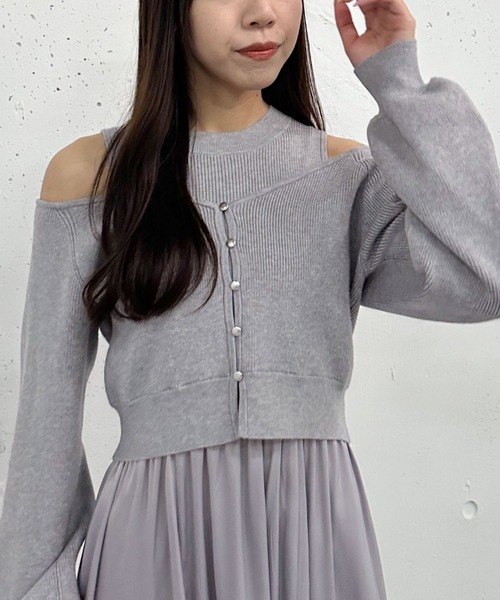 archives（アルシーヴ）の「オフショルニットカーディガン×ドッキングワンピースＳＥＴ（ワンピース・レディース・ブラック/ベージュ/グレー・MEDIUM）」の11枚目の写真