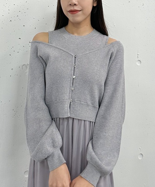 archives（アルシーヴ）の「オフショルニットカーディガン×ドッキングワンピースＳＥＴ（ワンピース・レディース・ブラック/ベージュ/グレー・MEDIUM）」の12枚目の写真