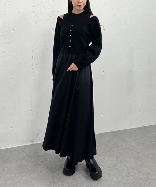 archives（アルシーヴ）の「オフショルニットカーディガン×ドッキングワンピースＳＥＴ（ワンピース・レディース・ブラック/ベージュ/グレー・MEDIUM）」の16枚目の写真