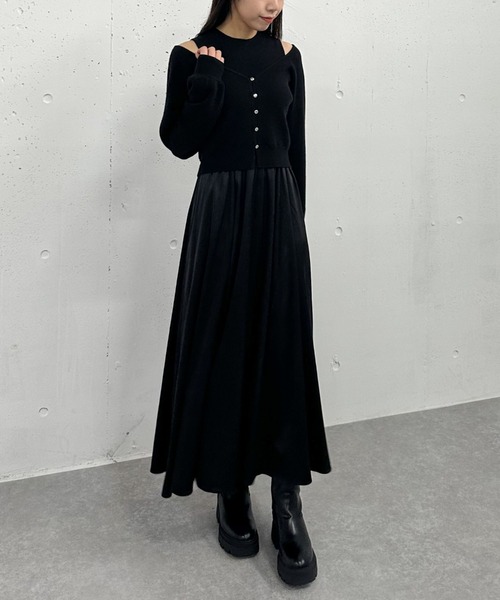 archives（アルシーヴ）の「オフショルニットカーディガン×ドッキングワンピースＳＥＴ（ワンピース・レディース・ブラック/ベージュ/グレー・MEDIUM）」の17枚目の写真