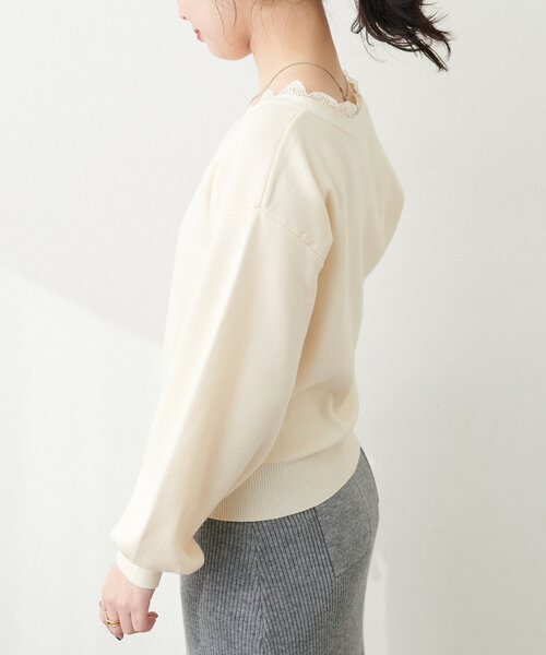 natural couture(ナチュラルクチュール)の「レース衿Vネックプルオーバー(ニット/セーター・レディース・ラベンダー/ピンク/オフホワイト/チャコールグレー・FREE)」の21枚目の写真