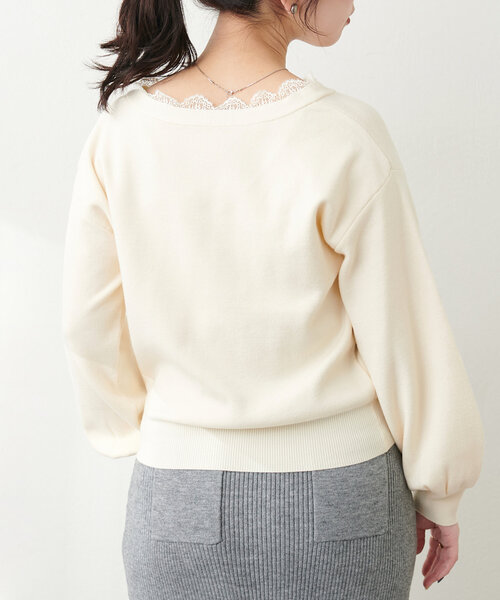 natural couture(ナチュラルクチュール)の「レース衿Vネックプルオーバー(ニット/セーター・レディース・ラベンダー/ピンク/オフホワイト/チャコールグレー・FREE)」の20枚目の写真