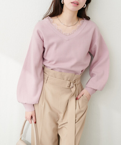 週末セール☆【今季新作】ジャスグリッティ レース衿フレンチニット ピンクベージュ Chérie de Neige | BABY, THE STARS SHINE BRIGHT