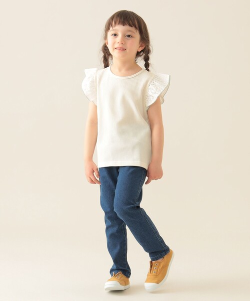 BEAMS mini（ビームスミニ）の「レース スリーブ ワッフル プルオーバー Tシャツ 2025SS（90～150cm）（Tシャツ/カットソー・キッズ・イエロー/オフホワイト・150/140/110/100/130/120/90）」の5枚目の写真