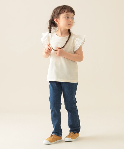 BEAMS mini（ビームスミニ）の「レース スリーブ ワッフル プルオーバー Tシャツ 2025SS（90～150cm）（Tシャツ/カットソー・キッズ・イエロー/オフホワイト・150/140/110/100/130/120/90）」の7枚目の写真