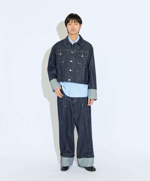 Lui's（ルイス）の「【Neucon/ニューコン】リベットデザインロールアップストレートデニムパンツ（デニムパンツ・メンズ・インディゴブルー/ブラック・2/1）」の13枚目の写真