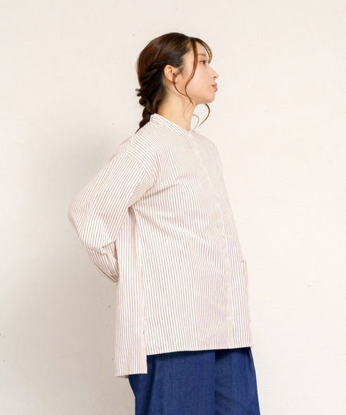 MARAI(マーライ)の「スタンドカラー 長袖 ロングシャツ ブラウス(シャツ/ブラウス・レディース・ブルー/ブラウン/グレー/ブラック/ホワイト×ブラック・FREE)」の8枚目の写真