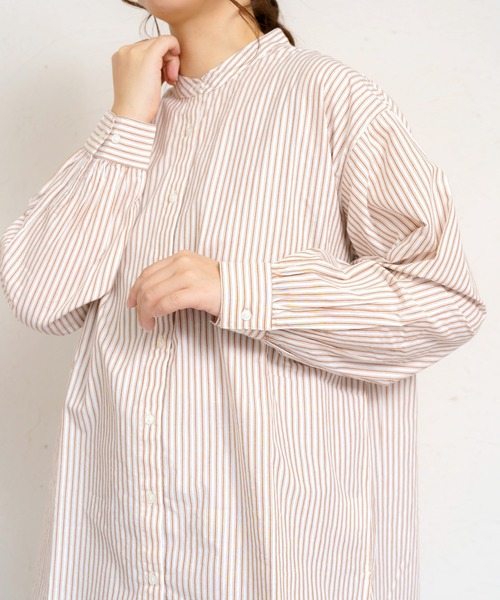 MARAI(マーライ)の「スタンドカラー 長袖 ロングシャツ ブラウス(シャツ/ブラウス・レディース・ブルー/ブラウン/グレー/ブラック/ホワイト×ブラック・FREE)」の9枚目の写真