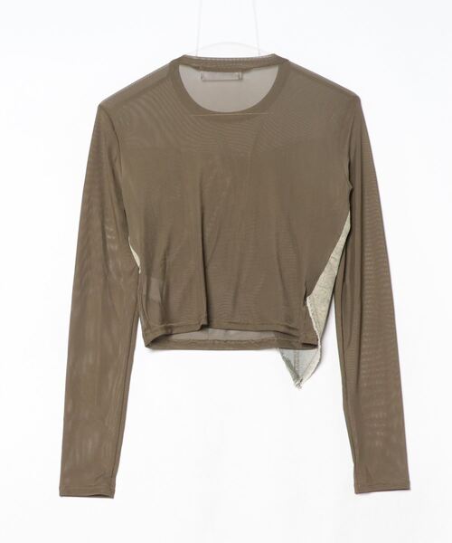 ampm（エーエムピーエム）の「【ampm】アシンメトリーデニムドッキングチュールLSTシャツ（Tシャツ/カットソー・レディース・カーキ/ブラック/ブラウン/ホワイト・FREE）」の15枚目の写真