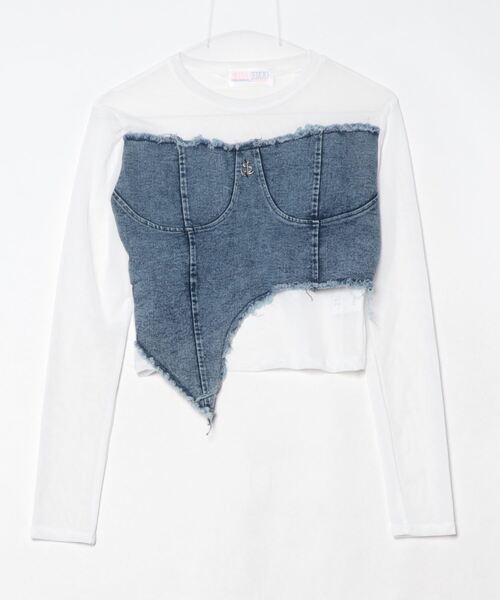 ampm（エーエムピーエム）の「【ampm】アシンメトリーデニムドッキングチュールLSTシャツ（Tシャツ/カットソー・レディース・カーキ/ブラック/ブラウン/ホワイト・FREE）」の11枚目の写真