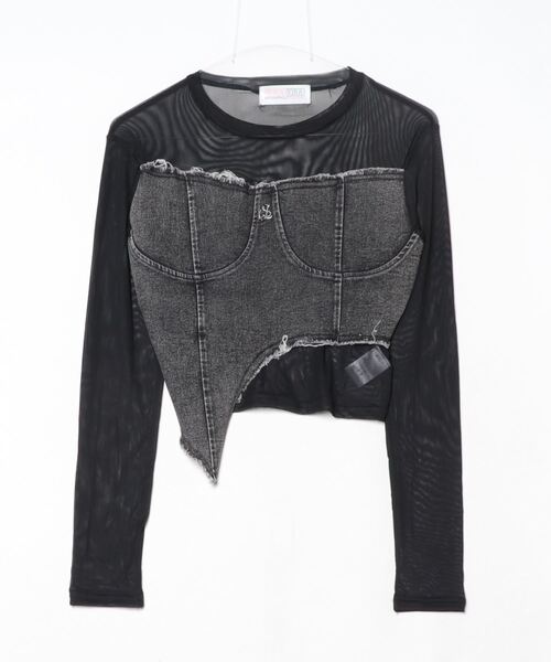 ampm（エーエムピーエム）の「【ampm】アシンメトリーデニムドッキングチュールLSTシャツ（Tシャツ/カットソー・レディース・カーキ/ブラック/ブラウン/ホワイト・FREE）」の12枚目の写真
