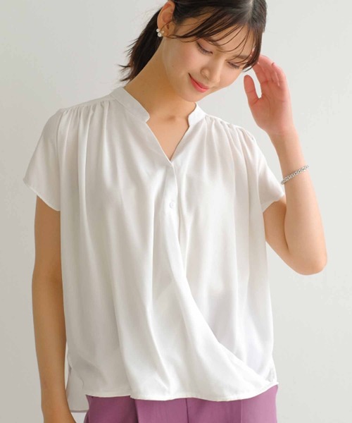 aquagarage(アクアガレージ)の「カシュクールシフォンブラウス(シャツ/ブラウス・レディース・ミント/カーキ/オフホワイト/ネイビー/ブラック・M/L/LL)」の1枚目の写真