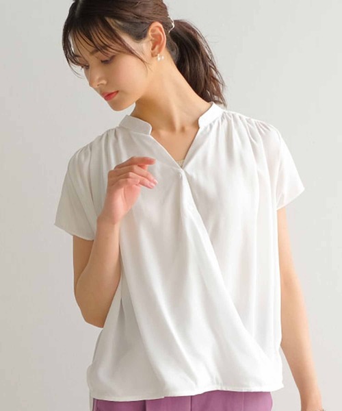 aquagarage(アクアガレージ)の「カシュクールシフォンブラウス(シャツ/ブラウス・レディース・ミント/カーキ/オフホワイト/ネイビー/ブラック・M/L/LL)」の14枚目の写真