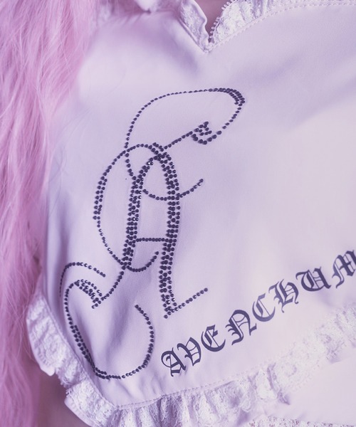 ブラウス シャツ Front heart rhinestone logo blouse レディース AVENCHUMU ブラウス シャツ Front heart rhinestone logo blouse