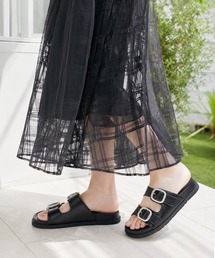 ダブルビジューバックル 厚底 サンダル