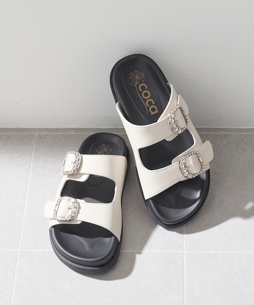 coca（ANDEX shoes product）（コカ）の「ダブルビジューバックル 厚底 サンダル（サンダル・レディース・ブラック/ホワイト・SMALL/MEDIUM/LARGE）」の18枚目の写真