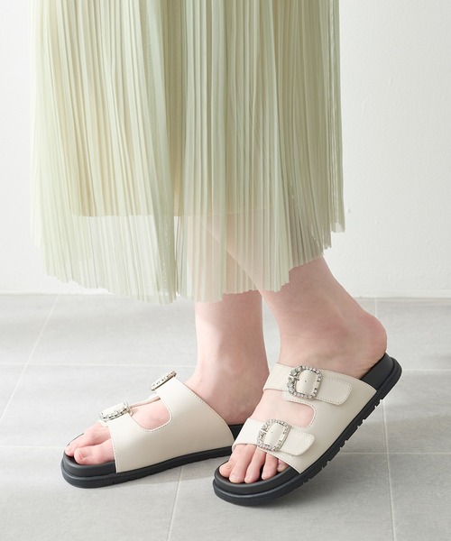 セール】ダブルビジューバックル 厚底 サンダル（サンダル
