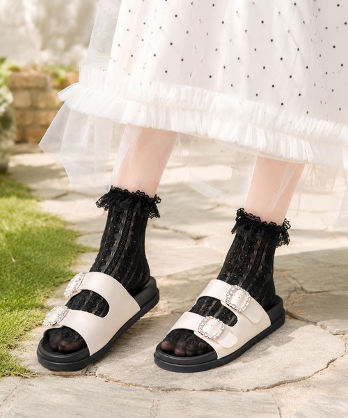 coca(ANDEX shoes product)(コカ)の「ダブルビジューバックル 厚底 サンダル(サンダル・レディース・ブラック/ホワイト・SMALL/MEDIUM/LARGE)」の8枚目の写真