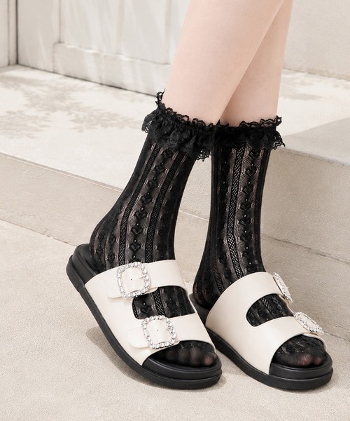 coca(ANDEX shoes product)(コカ)の「ダブルビジューバックル 厚底 サンダル(サンダル・レディース・ブラック/ホワイト・SMALL/MEDIUM/LARGE)」の3枚目の写真