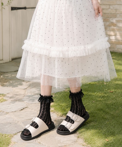 coca(ANDEX shoes product)(コカ)の「ダブルビジューバックル 厚底 サンダル(サンダル・レディース・ブラック/ホワイト・SMALL/MEDIUM/LARGE)」の9枚目の写真