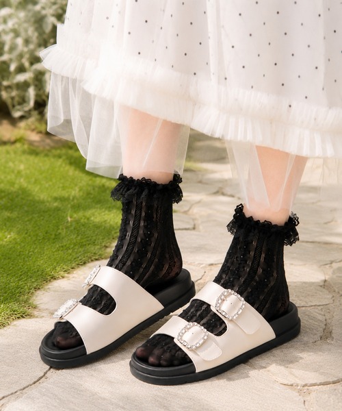 coca(ANDEX shoes product)(コカ)の「ダブルビジューバックル 厚底 サンダル(サンダル・レディース・ブラック/ホワイト・SMALL/MEDIUM/LARGE)」の4枚目の写真