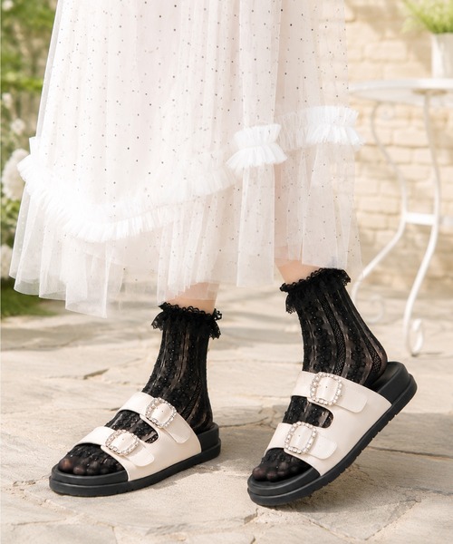 coca(ANDEX shoes product)(コカ)の「ダブルビジューバックル 厚底 サンダル(サンダル・レディース・ブラック/ホワイト・SMALL/MEDIUM/LARGE)」の7枚目の写真