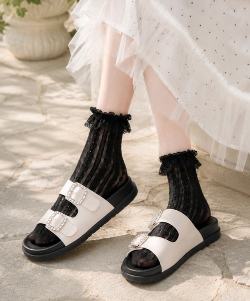 coca(ANDEX shoes product)(コカ)の「ダブルビジューバックル 厚底 サンダル(サンダル・レディース・ブラック/ホワイト・SMALL/MEDIUM/LARGE)」の6枚目の写真
