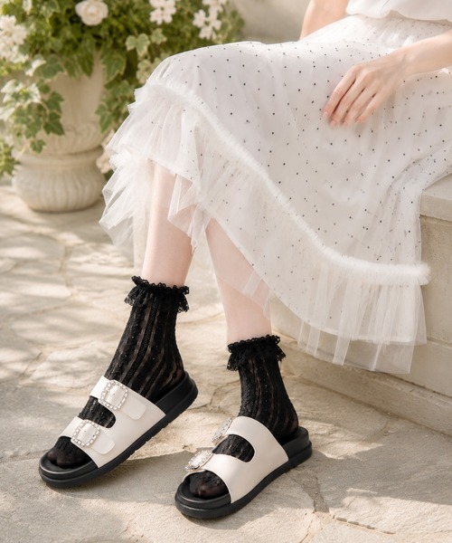 coca(ANDEX shoes product)(コカ)の「ダブルビジューバックル 厚底 サンダル(サンダル・レディース・ブラック/ホワイト・SMALL/MEDIUM/LARGE)」の5枚目の写真