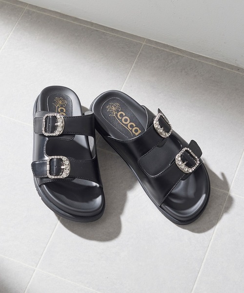 coca(ANDEX shoes product)(コカ)の「ダブルビジューバックル 厚底 サンダル(サンダル・レディース・ブラック/ホワイト・SMALL/MEDIUM/LARGE)」の17枚目の写真