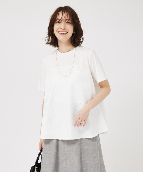 abahouse mavie（アバハウスマヴィ）の「ジャガードコンビプルオーバー（Tシャツ/カットソー・レディース・ホワイト/ブラック/チャコールグレー・フリー）」の2枚目の写真