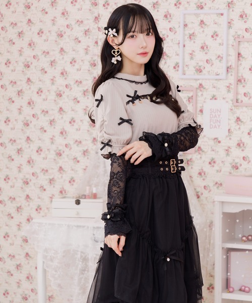 リボンカフス付きレースアームウオーマー（アームカバー）｜ROJITA