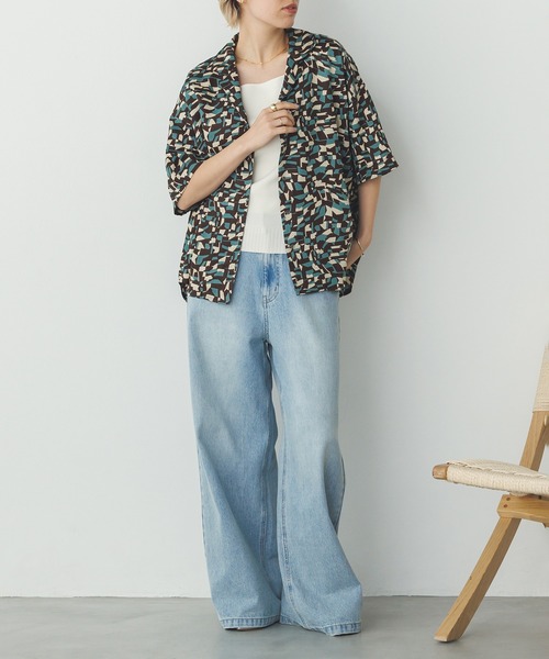 hunch（ハンチ）の「総柄プリント 半袖シャツ（シャツ/ブラウス・レディース・ブラウン系その他/ネイビー系/グリーン系その他・FREE）」の7枚目の写真