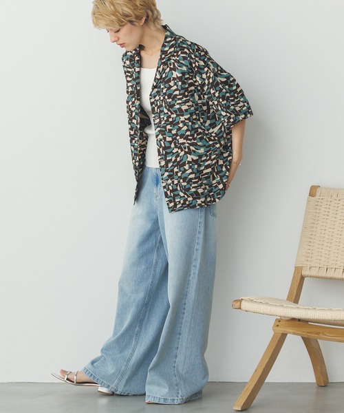 hunch（ハンチ）の「総柄プリント 半袖シャツ（シャツ/ブラウス・レディース・ブラウン系その他/ネイビー系/グリーン系その他・FREE）」の8枚目の写真