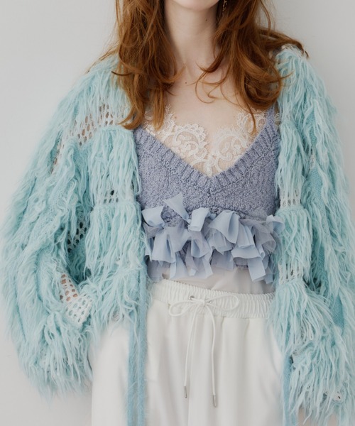 J1U by LA BELLE ETUDE（ジユウバイラベルエチュード）の「2WAYループフェザー×かぎあみニット（ニット/セーター・レディース・ライトグレー/ライトグリーン/チャコールグレー・FREE）」の3枚目の写真