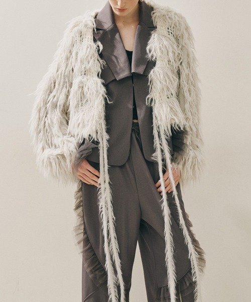 J1U by LA BELLE ETUDE（ジユウバイラベルエチュード）の「2WAYループフェザー×かぎあみニット（ニット/セーター・レディース・ライトグレー/ライトグリーン/チャコールグレー・FREE）」の6枚目の写真