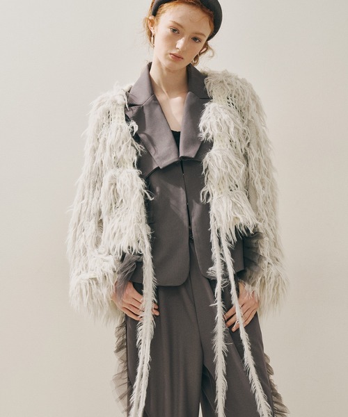 J1U by LA BELLE ETUDE（ジユウバイラベルエチュード）の「2WAYループフェザー×かぎあみニット（ニット/セーター・レディース・ライトグレー/ライトグリーン/チャコールグレー・FREE）」の7枚目の写真