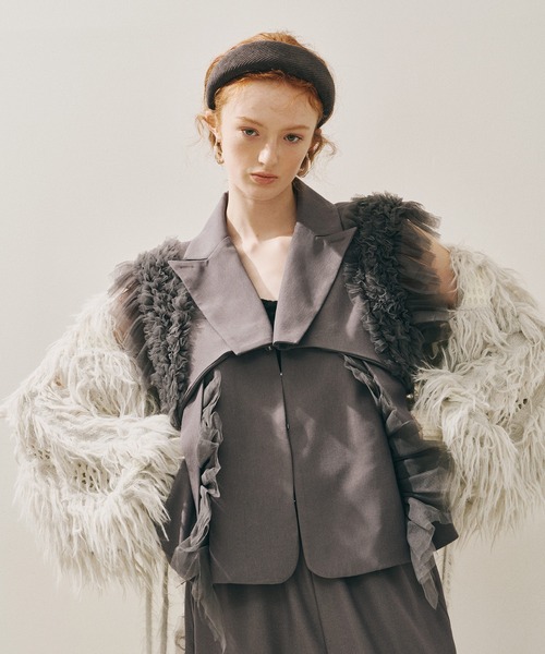 J1U by LA BELLE ETUDE（ジユウバイラベルエチュード）の「2WAYループフェザー×かぎあみニット（ニット/セーター・レディース・ライトグレー/ライトグリーン/チャコールグレー・FREE）」の12枚目の写真