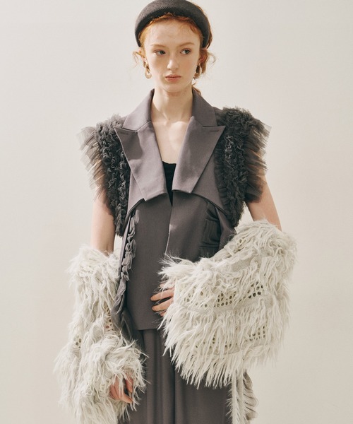 J1U by LA BELLE ETUDE（ジユウバイラベルエチュード）の「2WAYループフェザー×かぎあみニット（ニット/セーター・レディース・ライトグレー/ライトグリーン/チャコールグレー・FREE）」の13枚目の写真